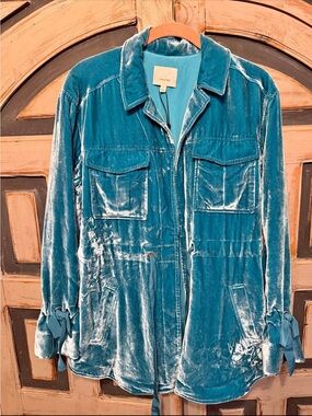 Cinq à Sept Mathieu Velvet Utility Jacket - Teal - Small - LIKE NEW condition!